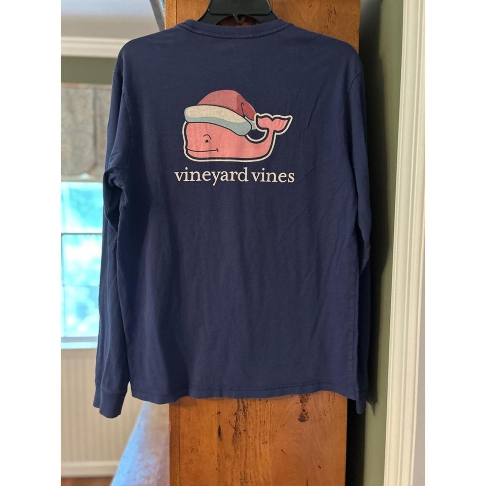 Vineyard Vines Womens Christmas Santa Hat Whale Long Sleeve TShirt Navy XS